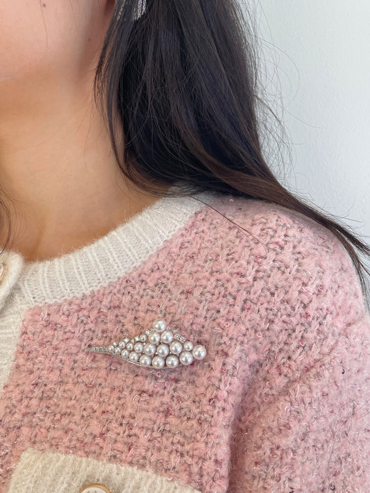 18K Akoya Pearl Sailing Boat Brooch