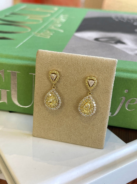 Natural Yellow Diamond Teardrop Earrings