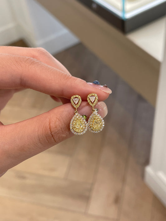 Natural Yellow Diamond Teardrop Earrings
