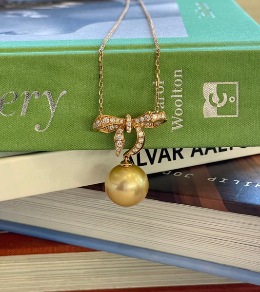 South Sea Golden Pearl Bow Tie Necklace