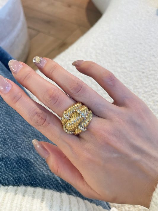 18K Italian Twist Gold & Diamond Ring