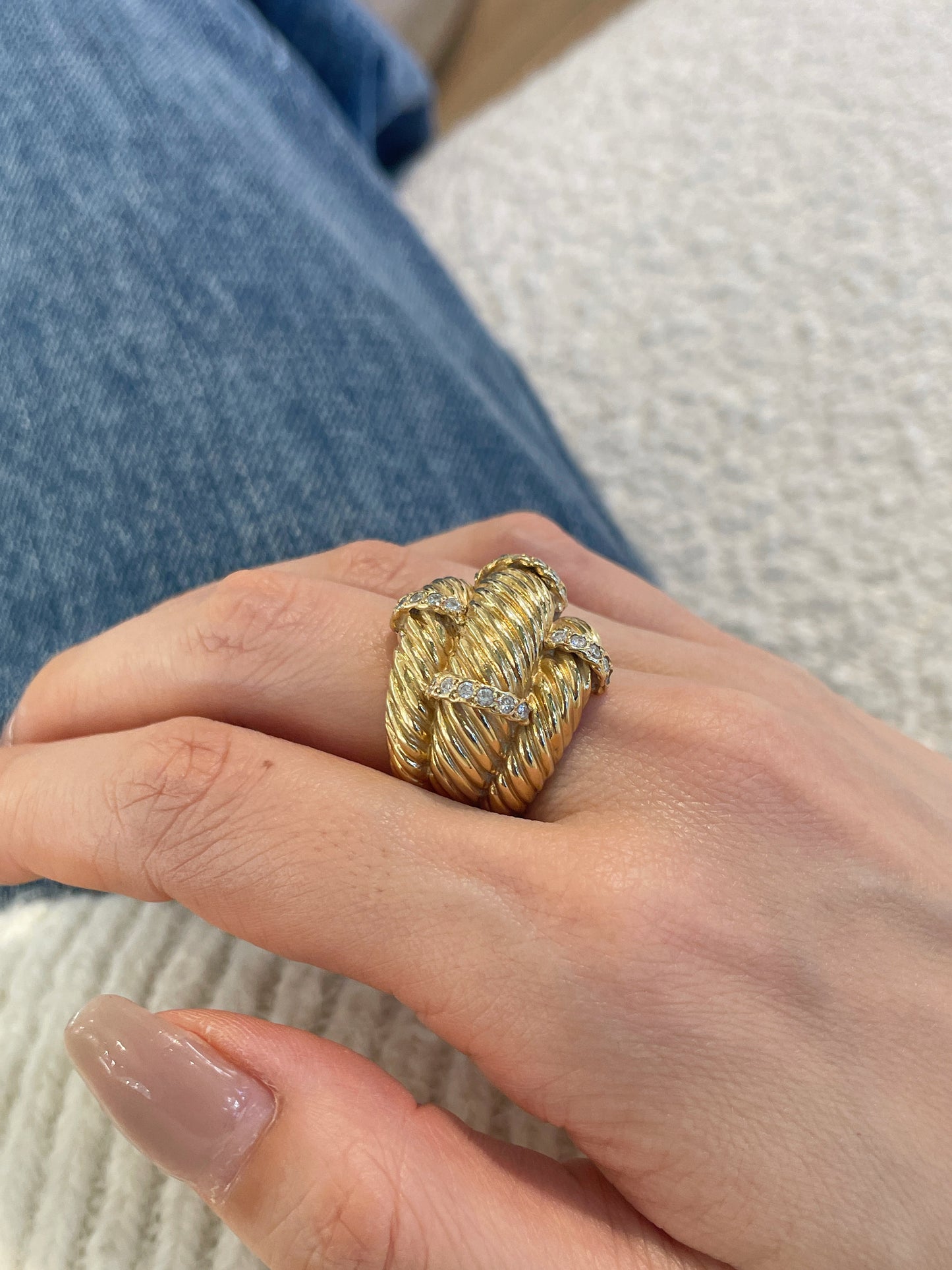 18K Italian Twist Gold & Diamond Ring