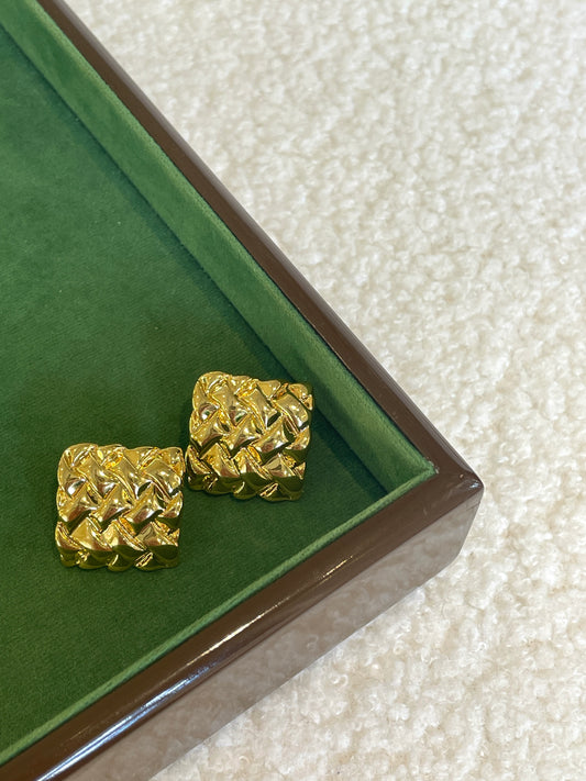 18K Woven Grid Stud Earrings