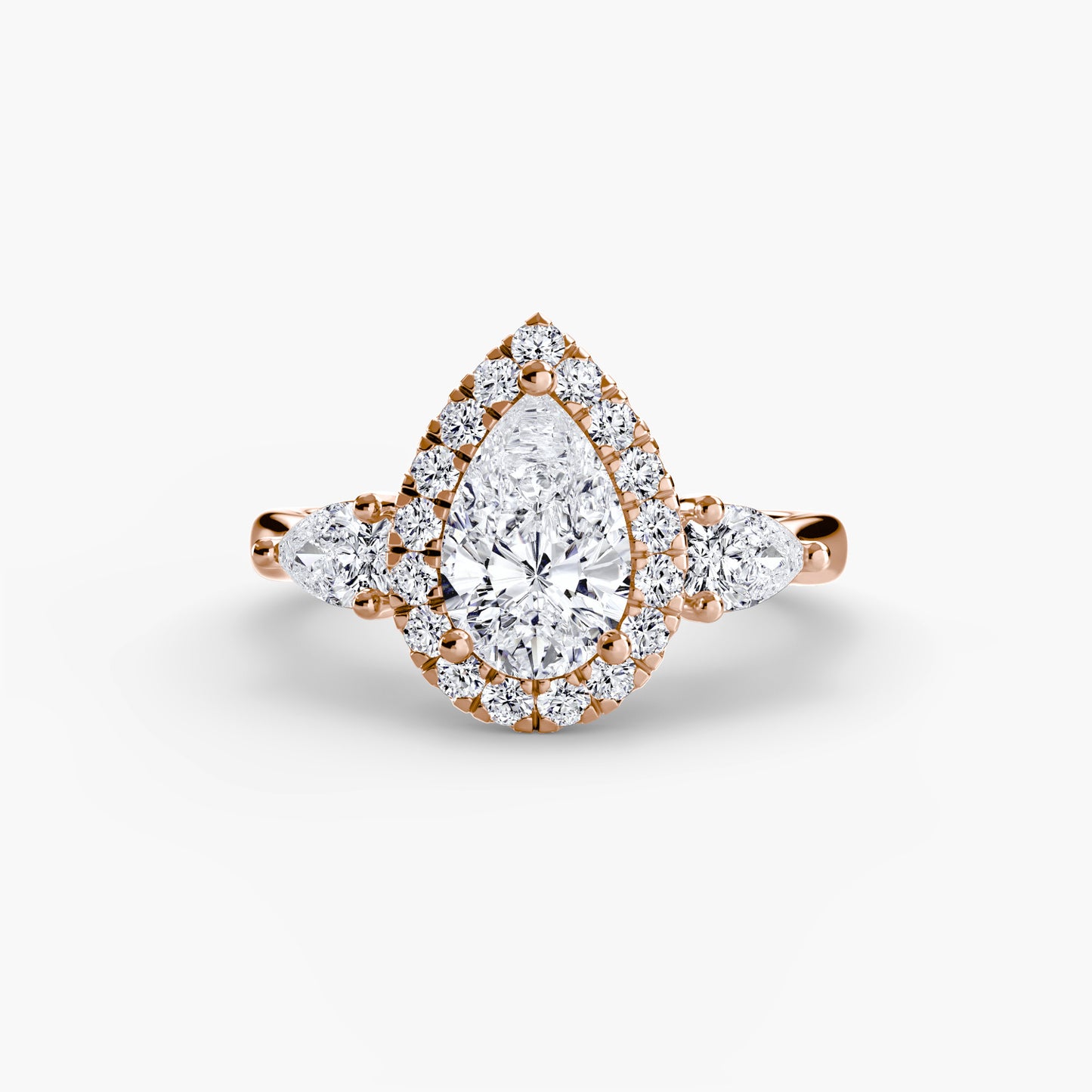 Three-Stone Ring with Halo Fantasilvia Jewelry