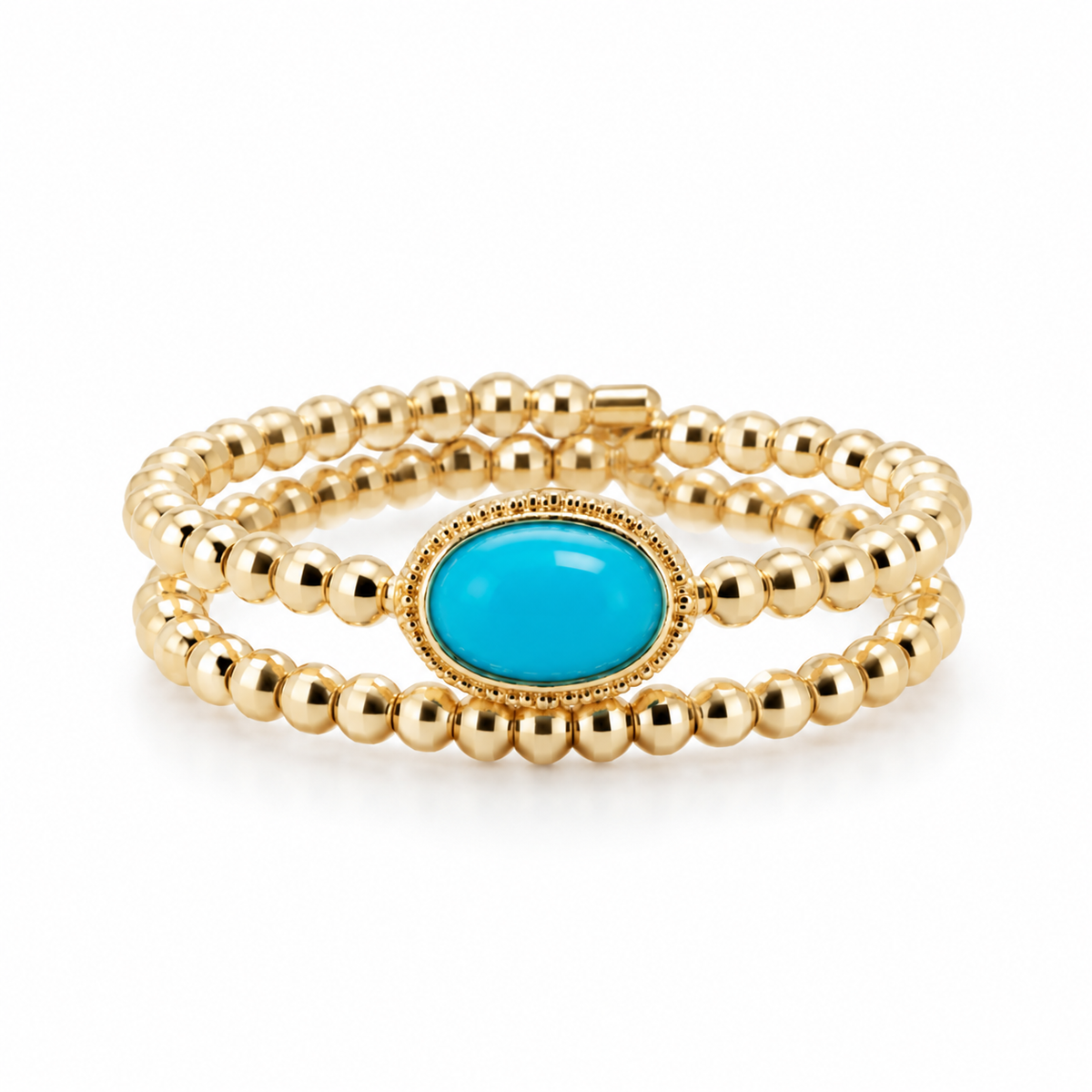18K yellow gold wrap ring with oval natural turquoise cabochon, by Fantasilvia Fine Jewelry.