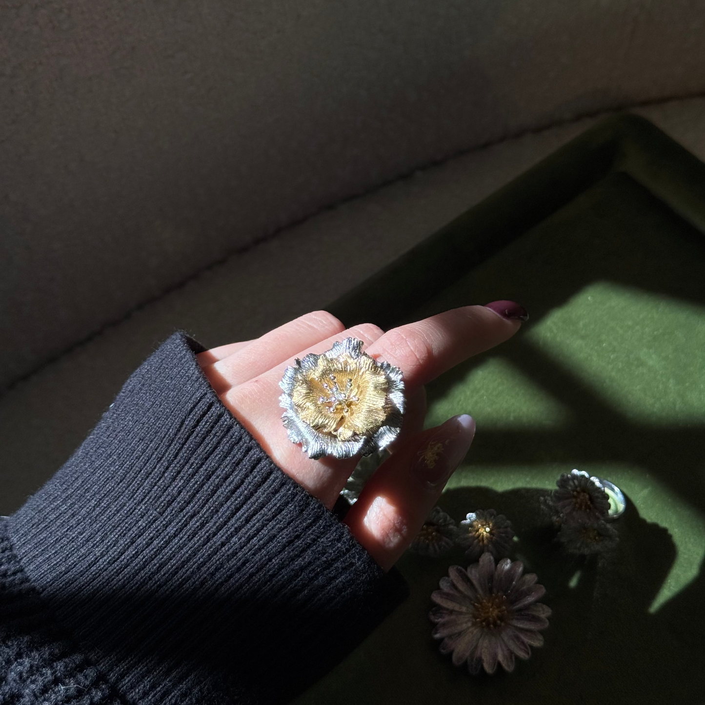 Golden Core Poppy Ring Fantasilvia Jewelry