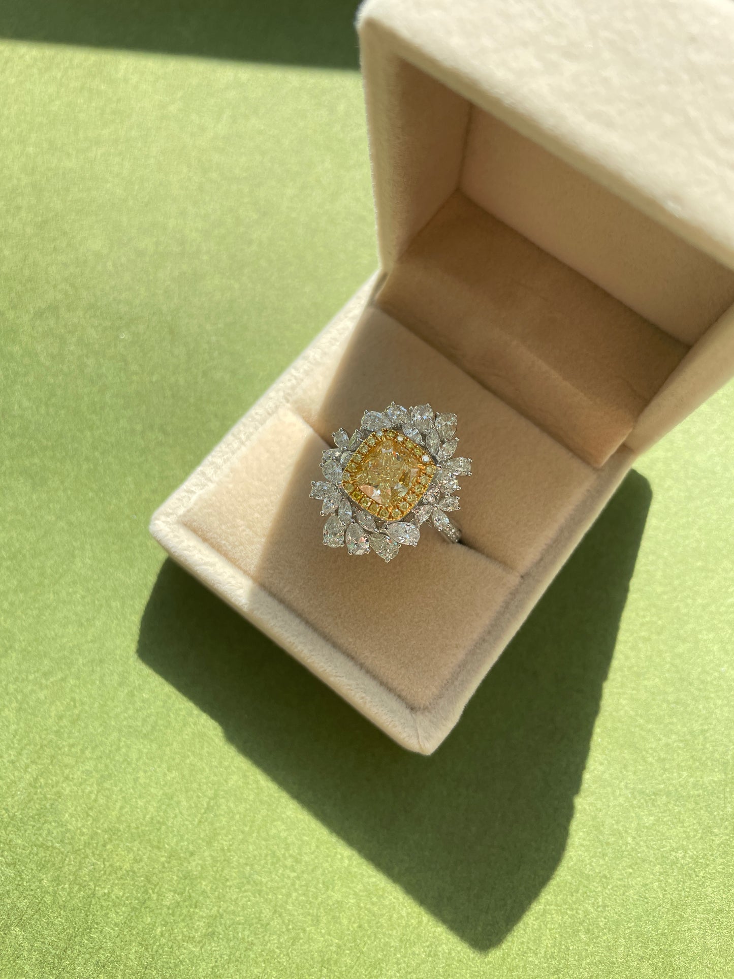 Fancy Yellow Diamond Floral Halo Ring