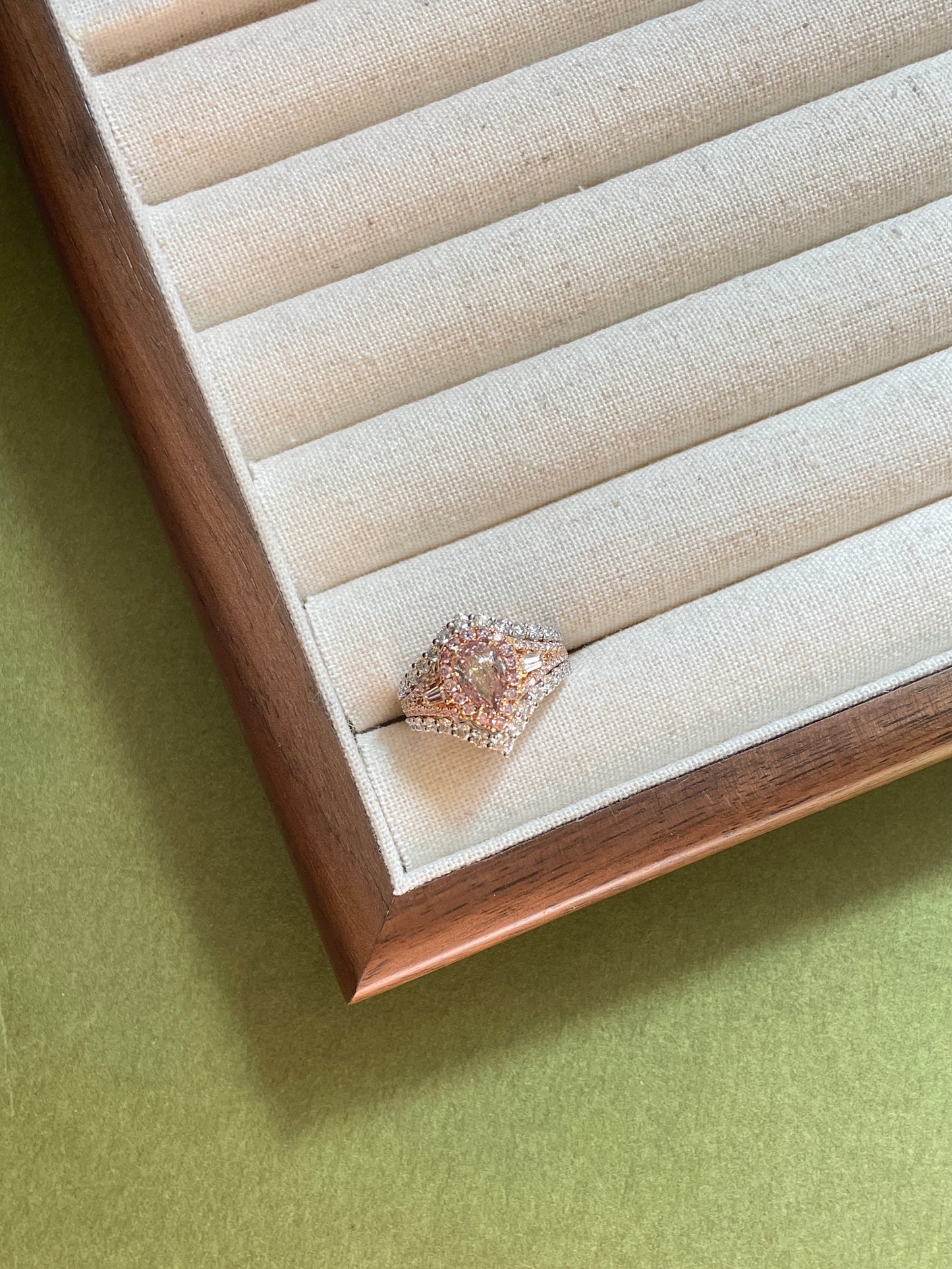 Pink Diamond Halo Ring Stacking Double Chevron Diamond Band