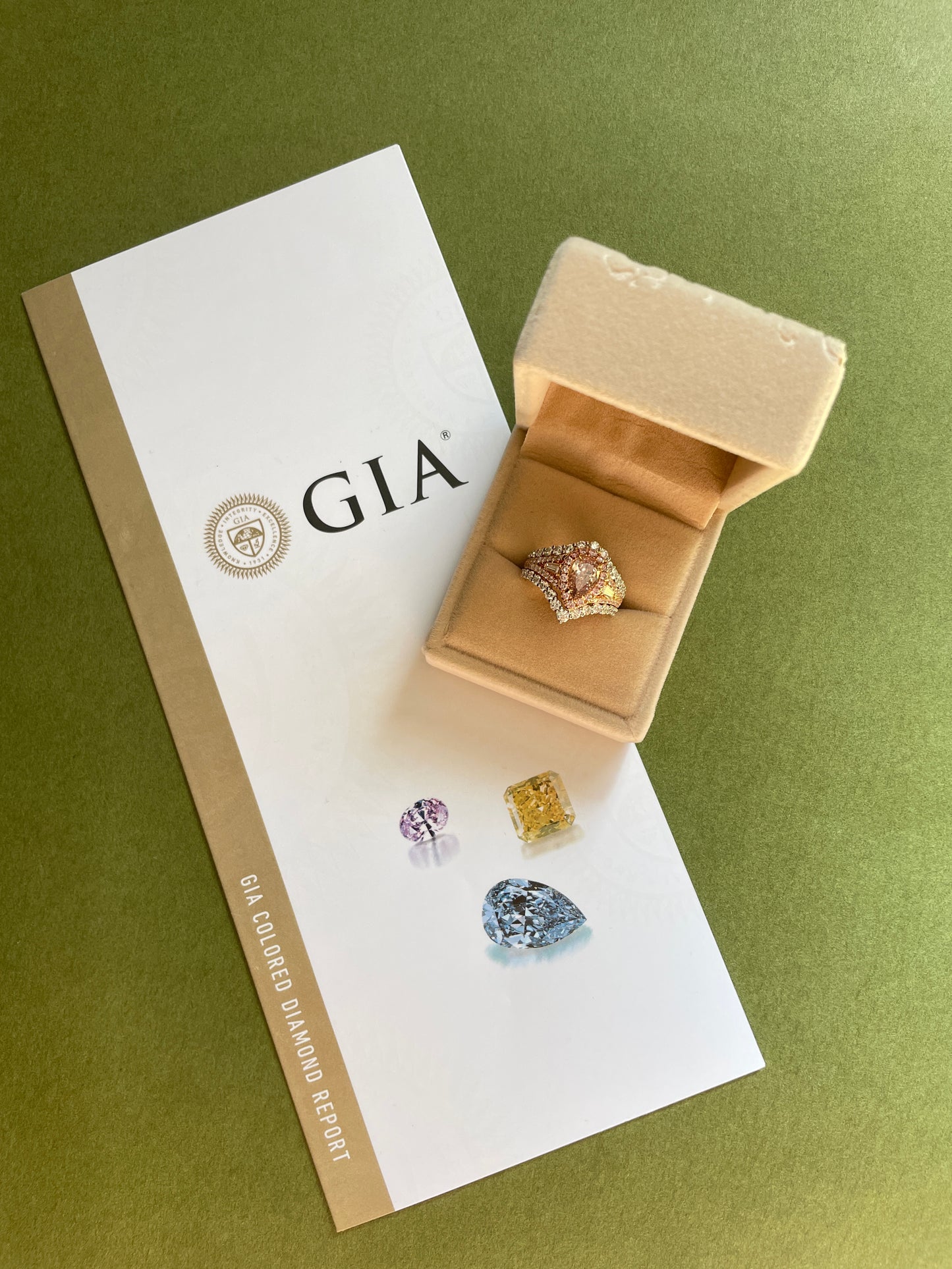 Pink Diamond Halo Ring Stacking Double Chevron Diamond Band