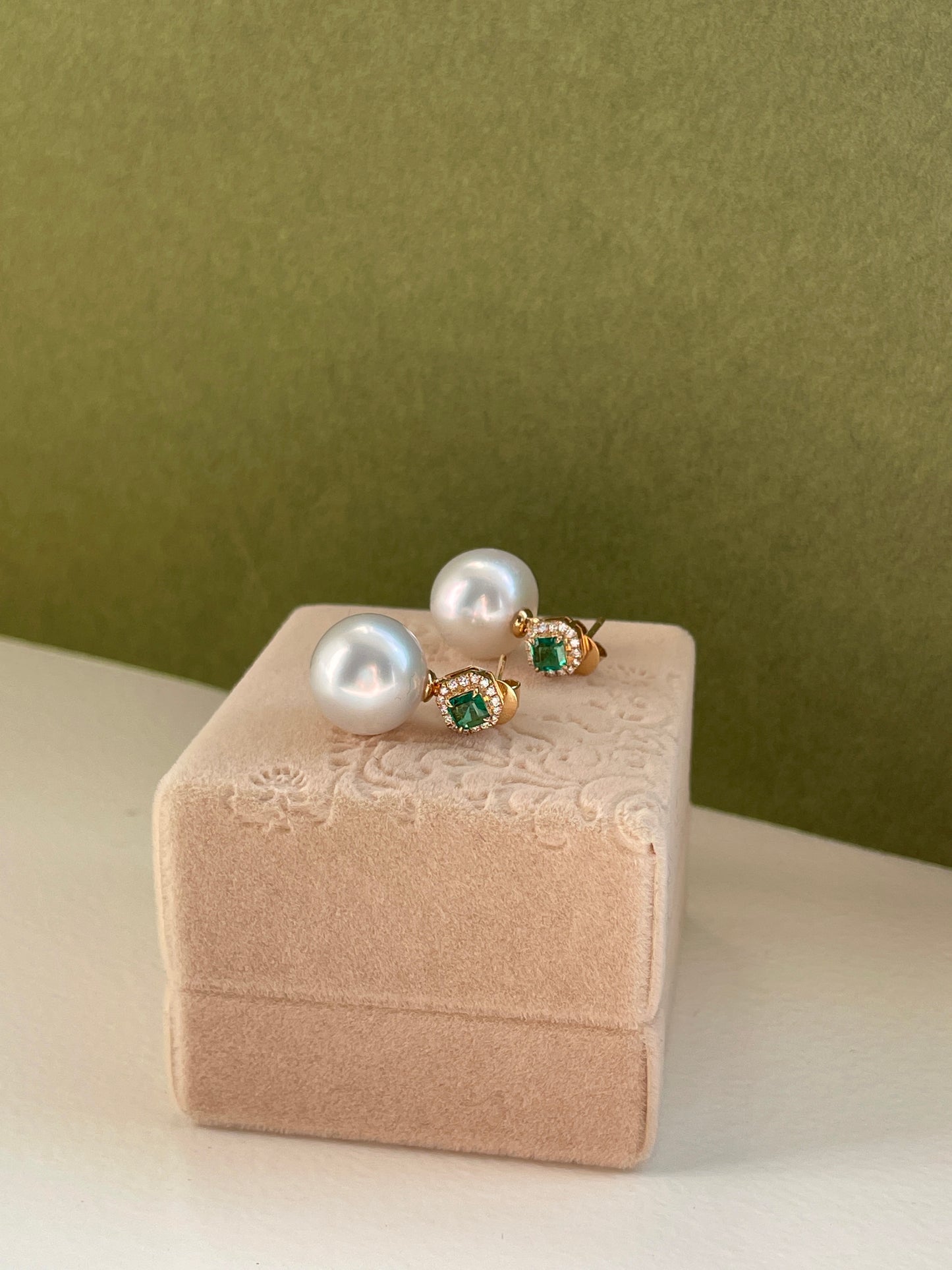 Pearl & Emerald Halo Earrings