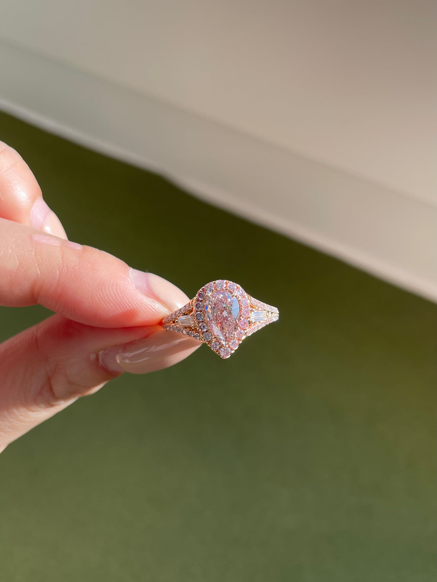 Pink Diamond Halo Ring Stacking Double Chevron Diamond Band