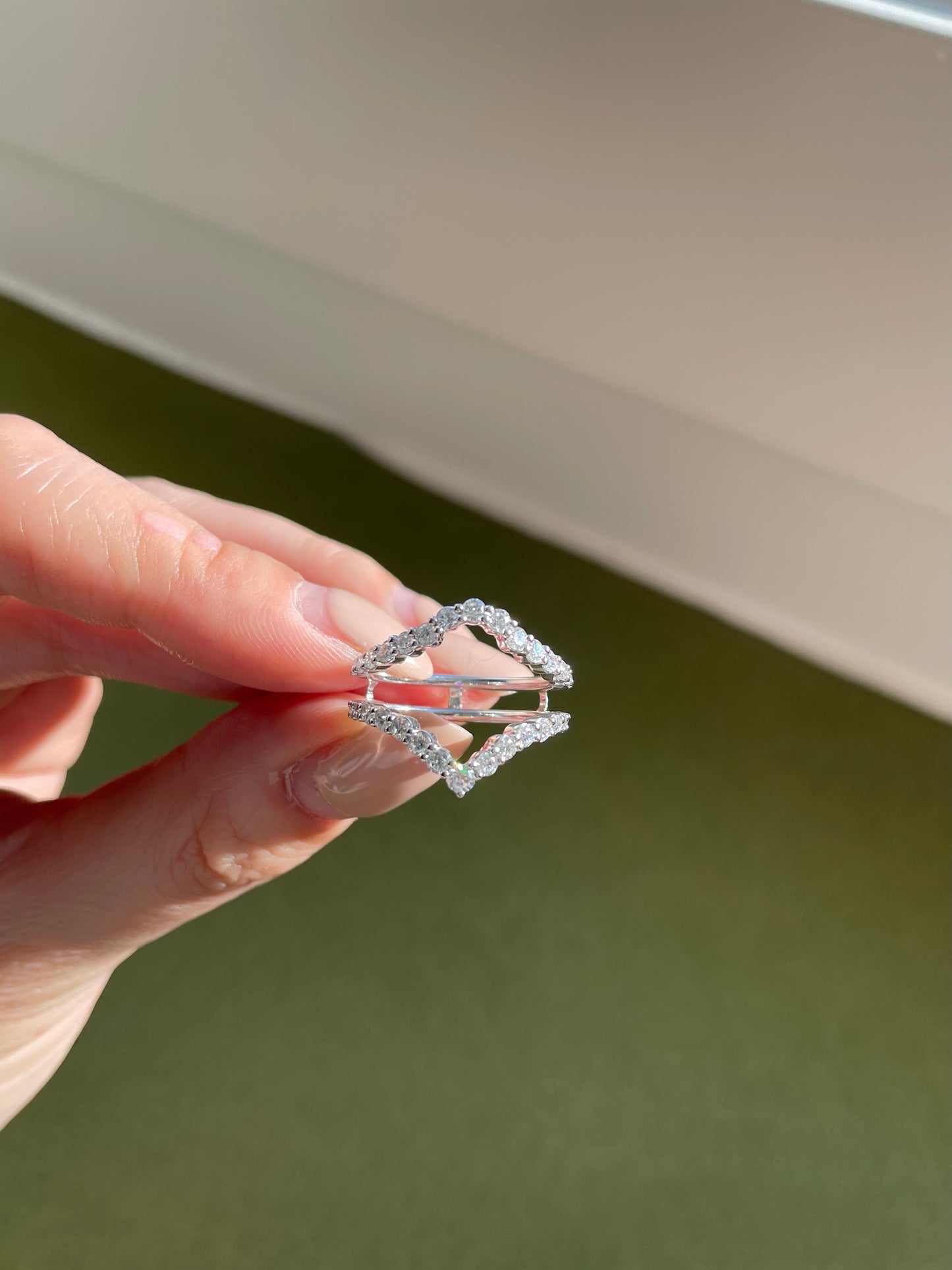 Pink Diamond Halo Ring Stacking Double Chevron Diamond Band