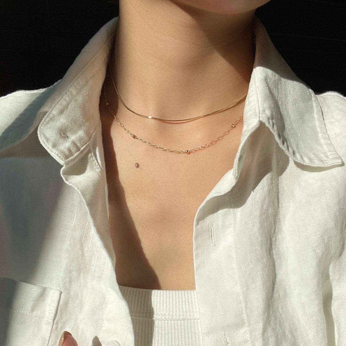 18K Delicate 3D Herringbone Chain Fantasilvia Jewelry