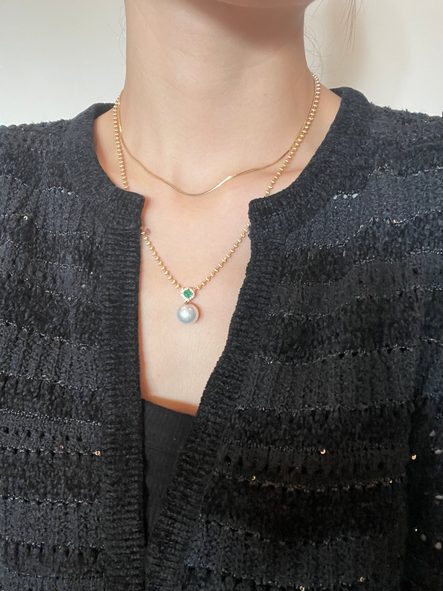 Pearl & Emerald Halo Drop Pendant