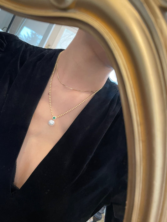Pearl & Emerald Halo Drop Pendant