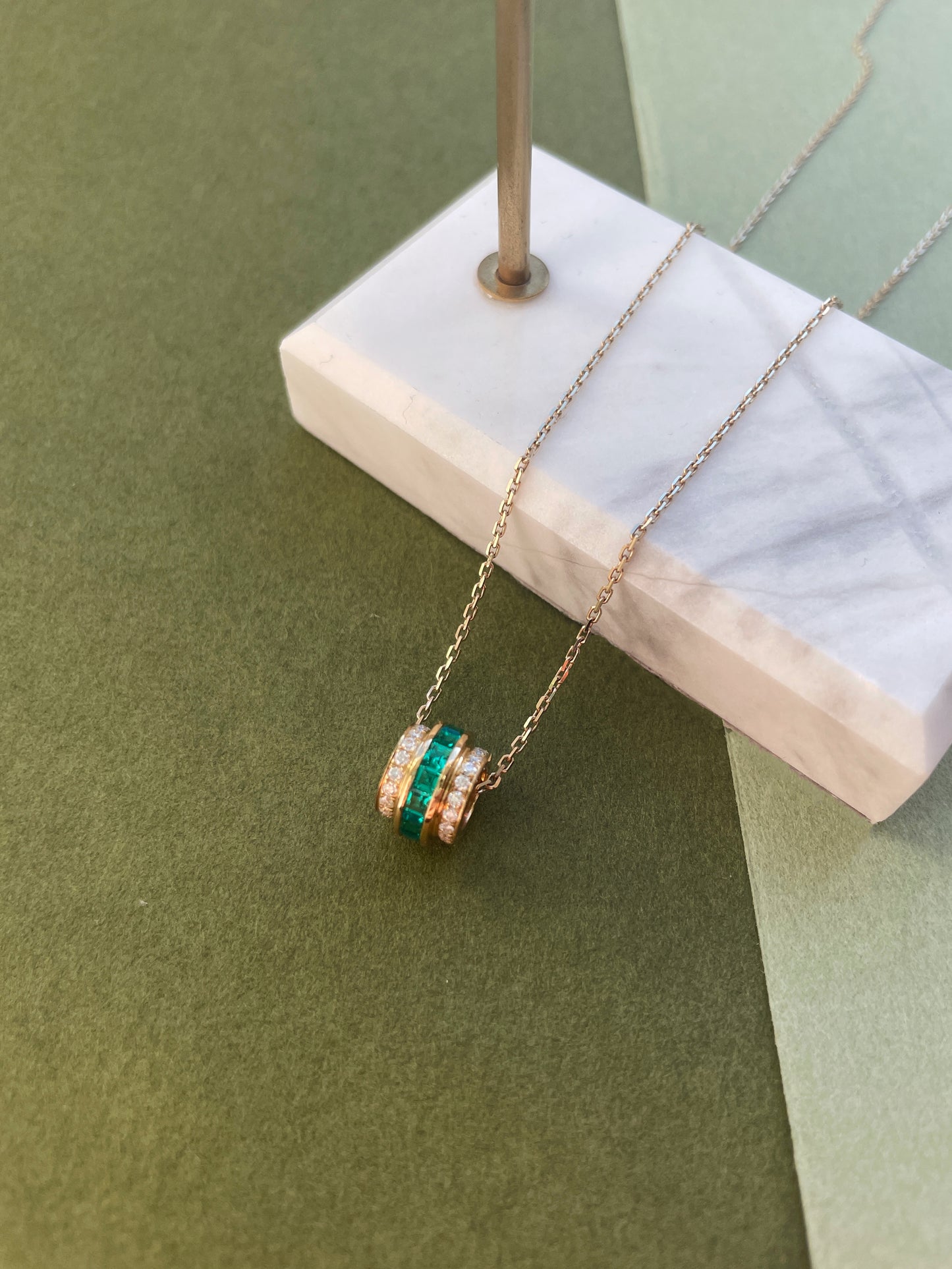 Natural Emerald & Diamond Spiral Pendant