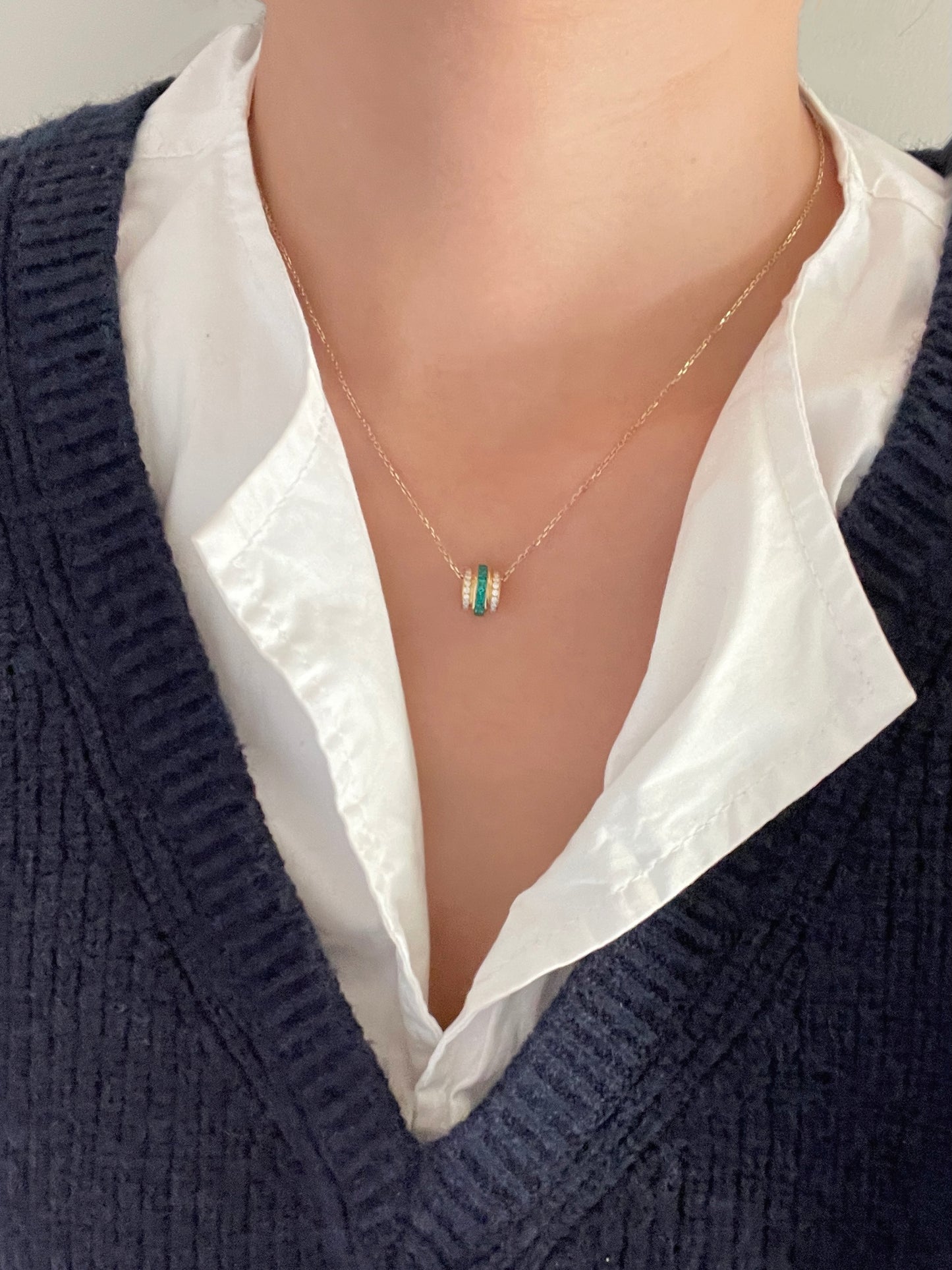 Natural Emerald & Diamond Spiral Pendant