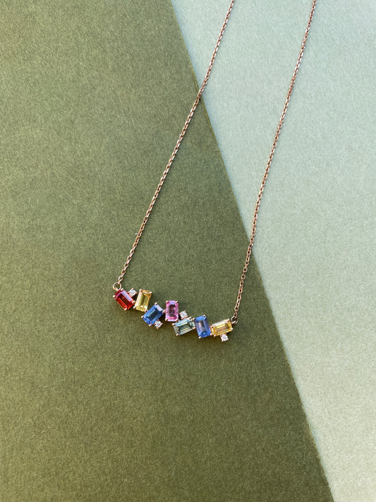 Rainbow Sapphire Tennis Necklace