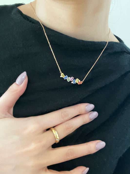 Rainbow Sapphire Tennis Necklace