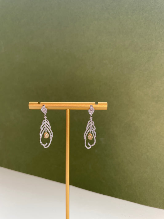 Yellow Diamond Feather Dangling Earrings