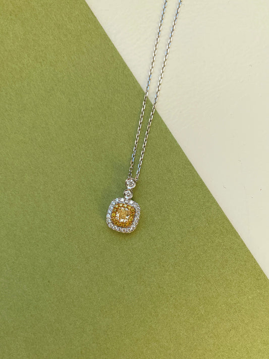 Natural Yellow Diamond Cluster Cushion Necklace
