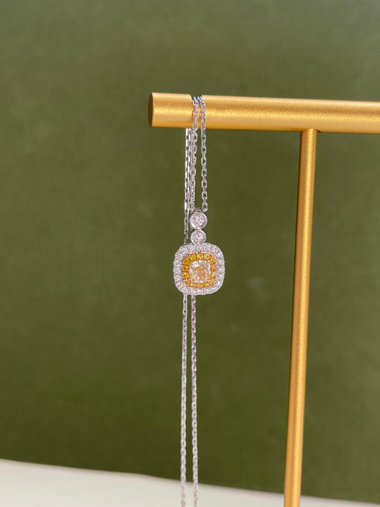 Natural Yellow Diamond Cluster Cushion Necklace