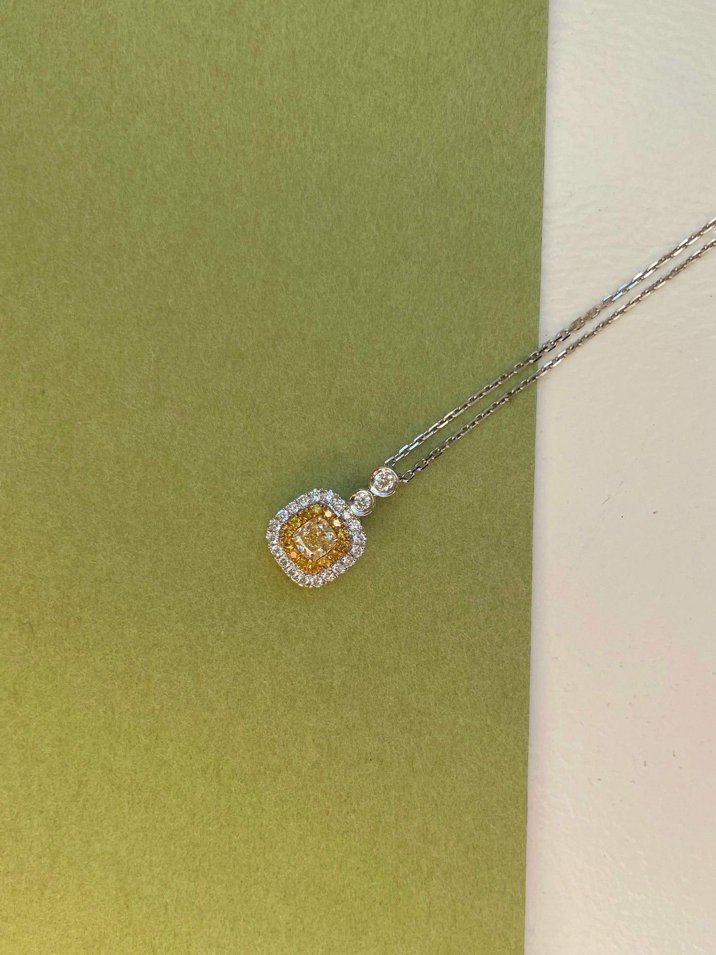 Natural Yellow Diamond Cluster Cushion Necklace