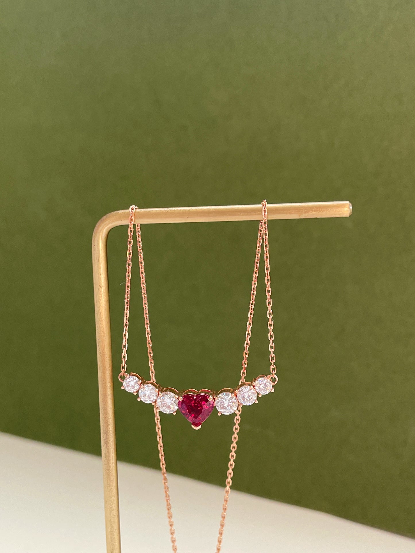 Heart Shape Rubellite Tourmaline Smiling Necklace