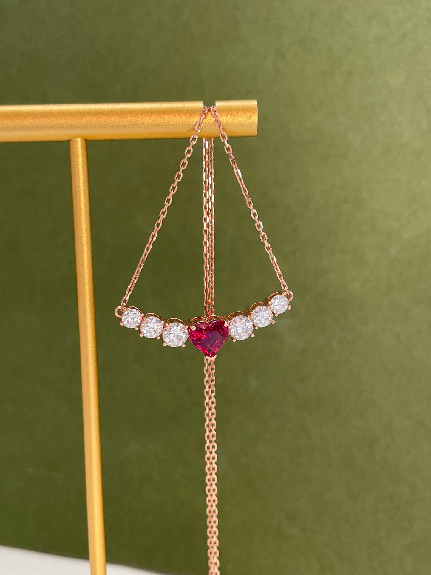 Heart Shape Rubellite Tourmaline Smiling Necklace