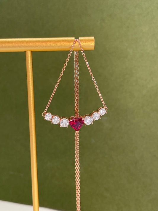 Heart Shape Rubellite Tourmaline Smiling Necklace