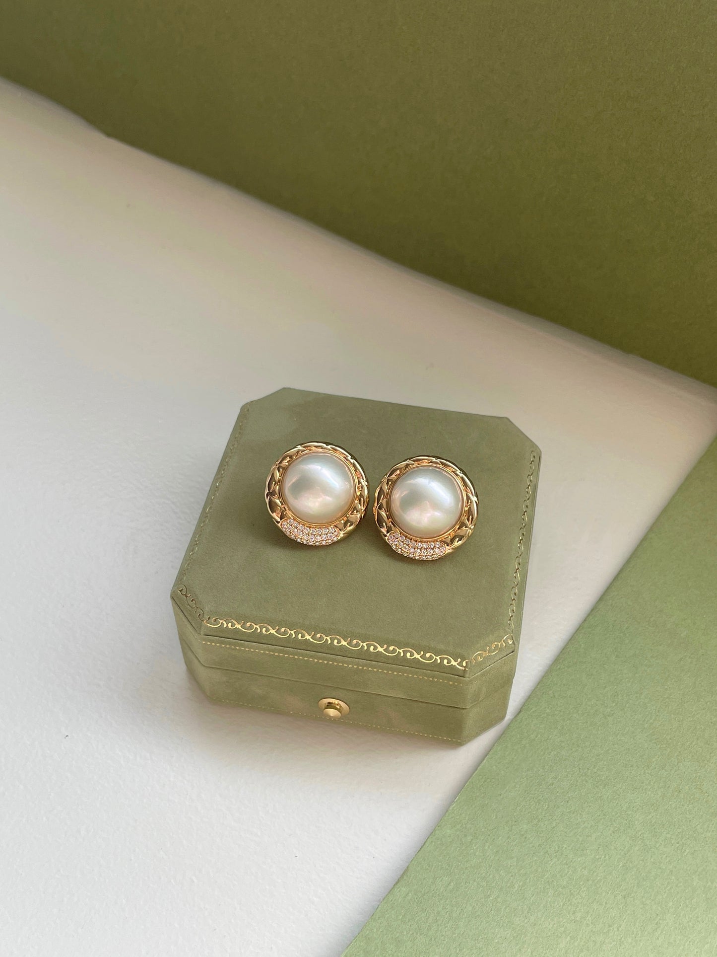 Saltwater Mabe Pearl & Diamond Earrings