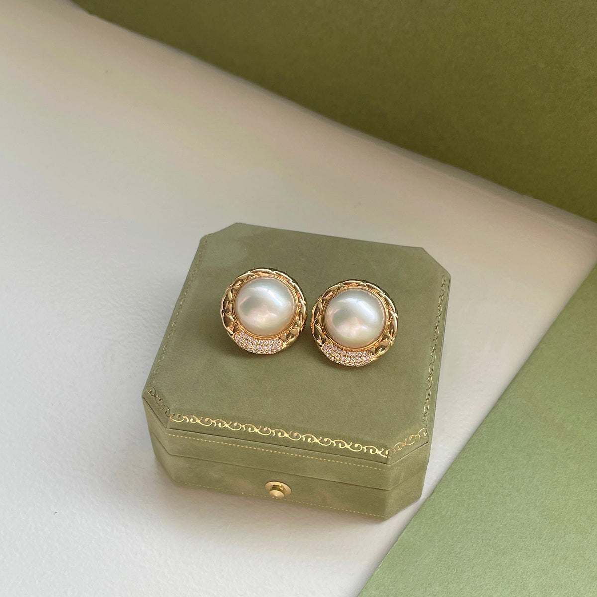 Saltwater Mabe Pearl & Diamond Earrings Fantasilvia Jewelry