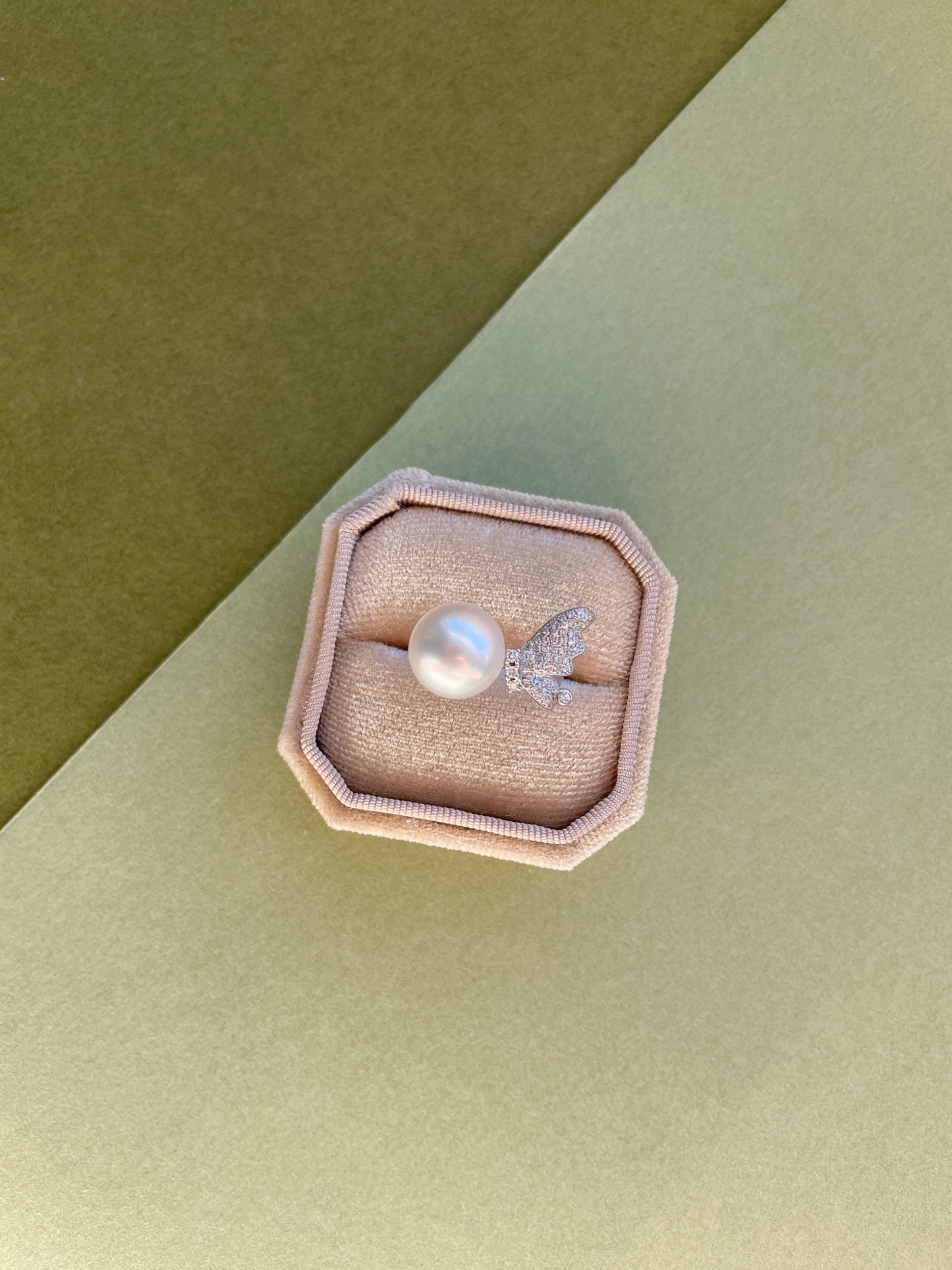 South Sea Pearl Ring With Diamond Angel Wing