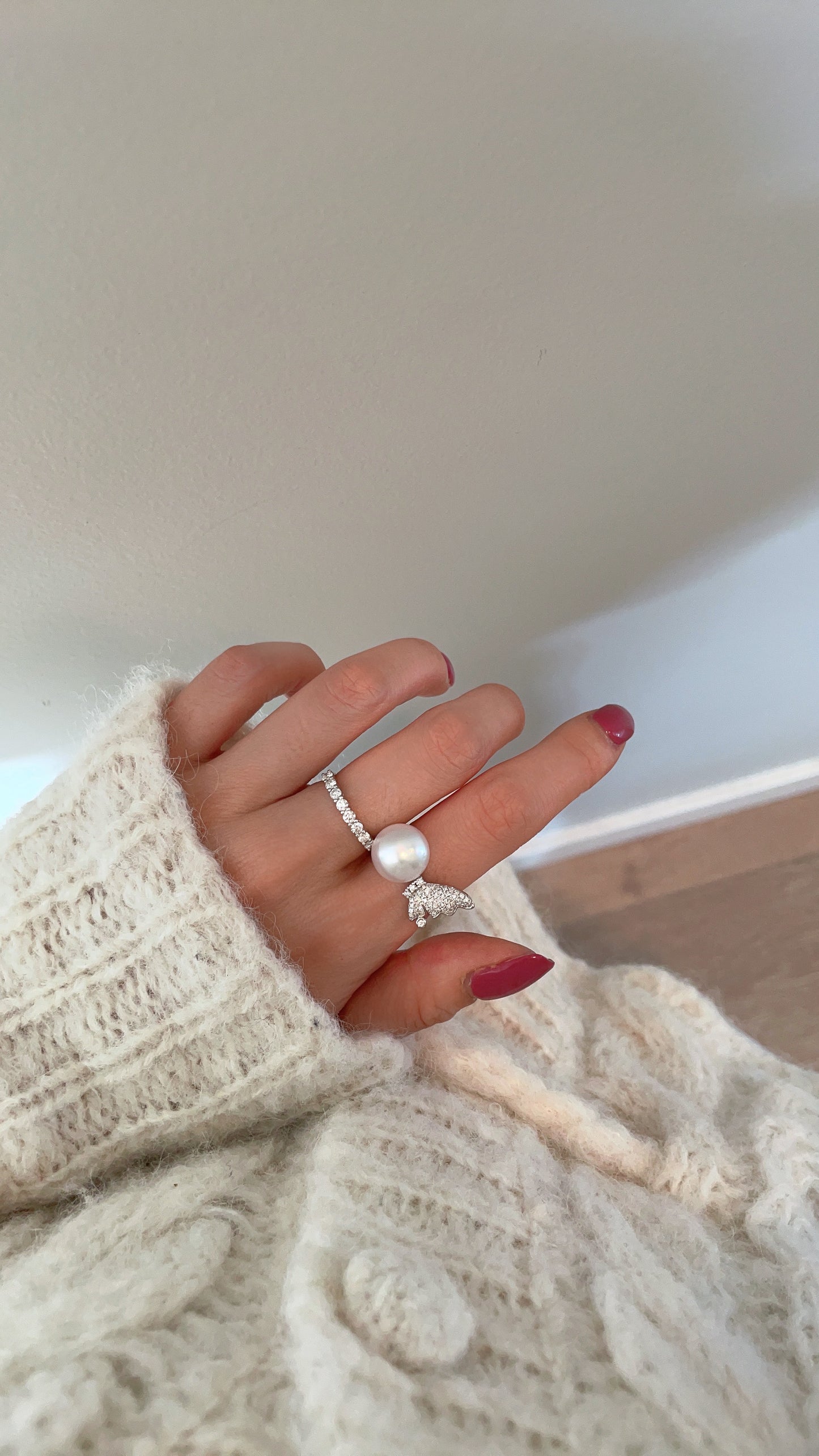 South Sea Pearl Ring With Diamond Angel Wing