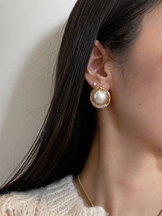 Saltwater Mabe Pearl & Diamond Earrings