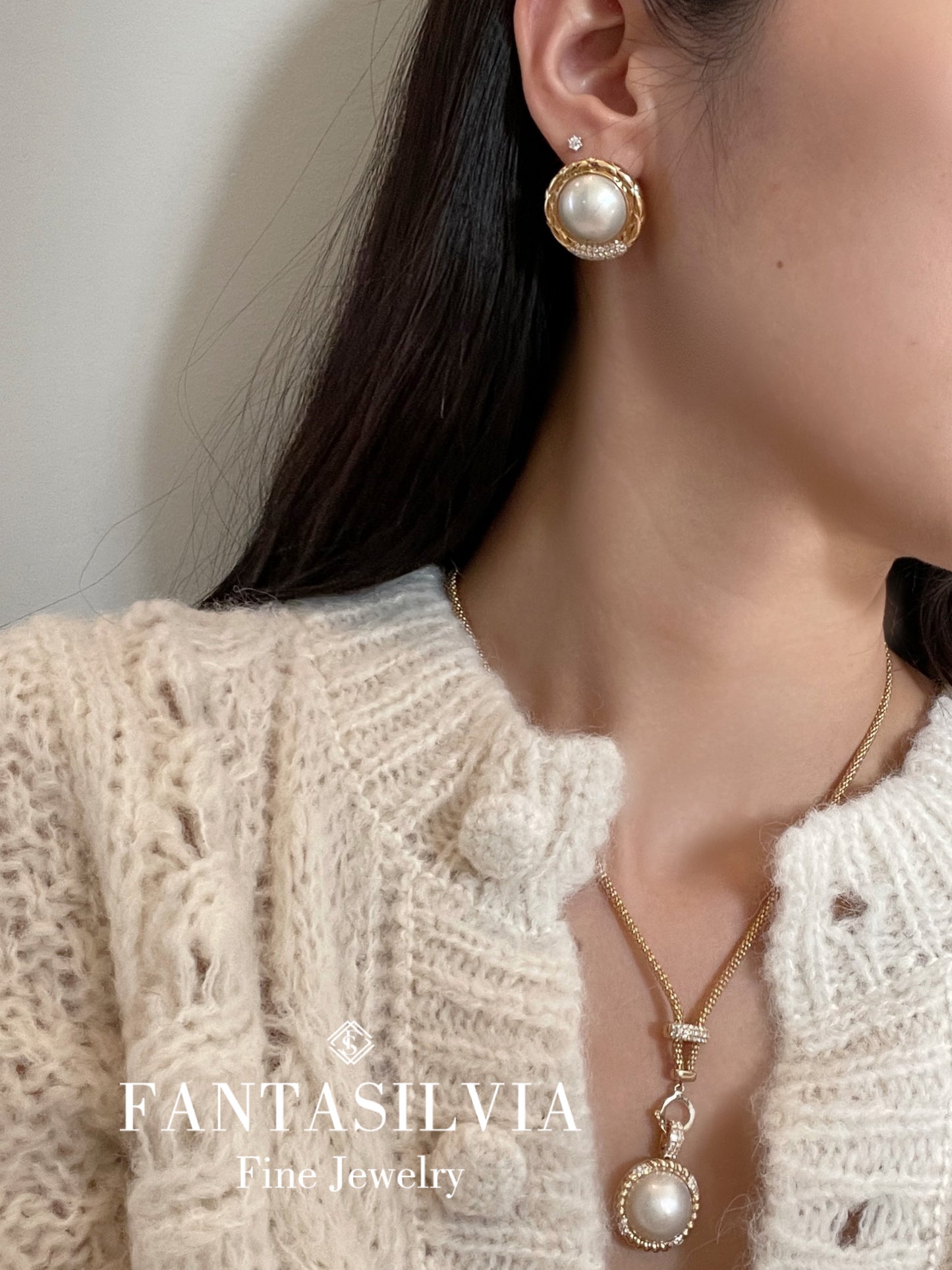 Saltwater Mabe Pearl & Diamond Earrings