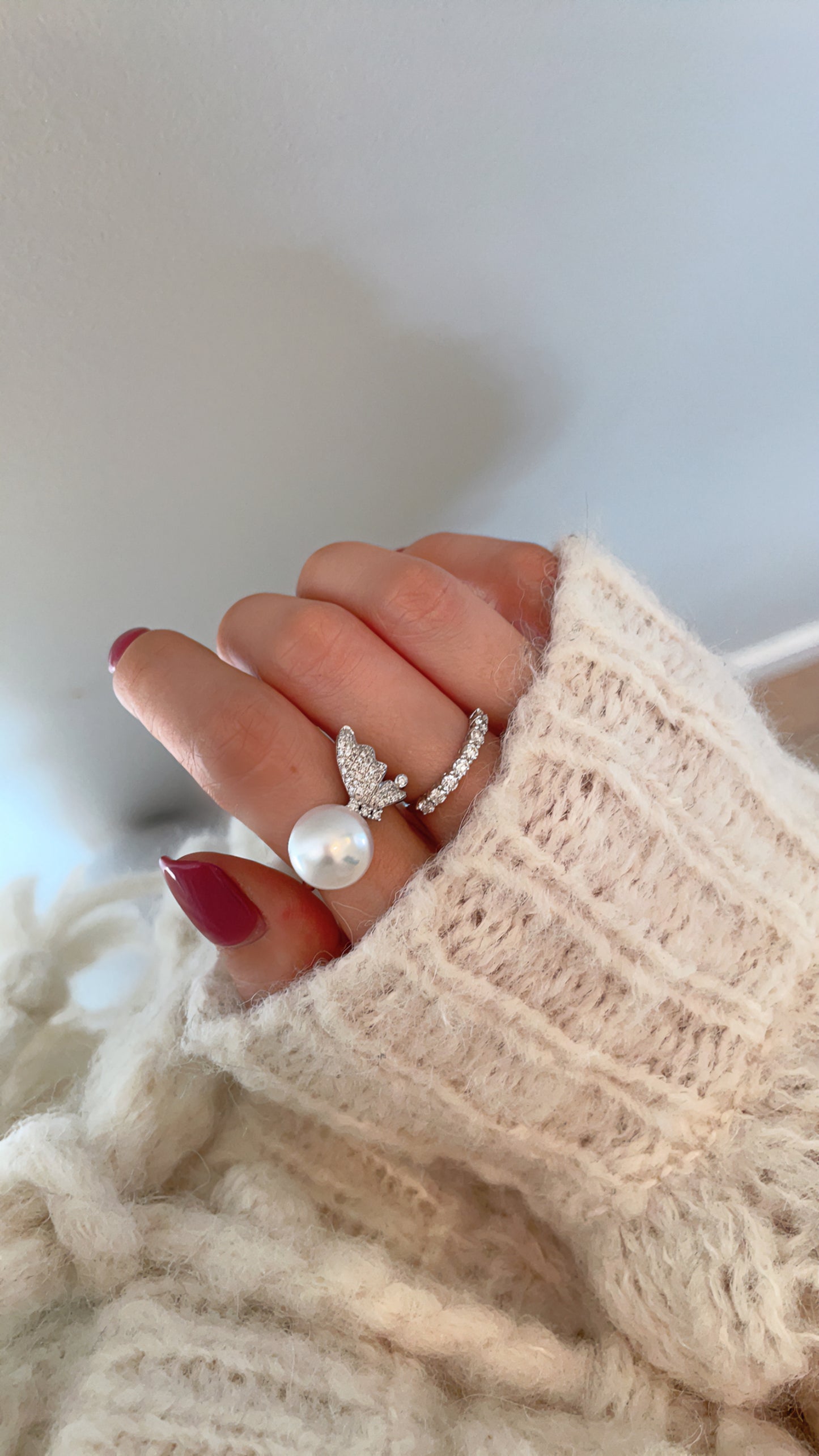 South Sea Pearl Ring With Diamond Angel Wing