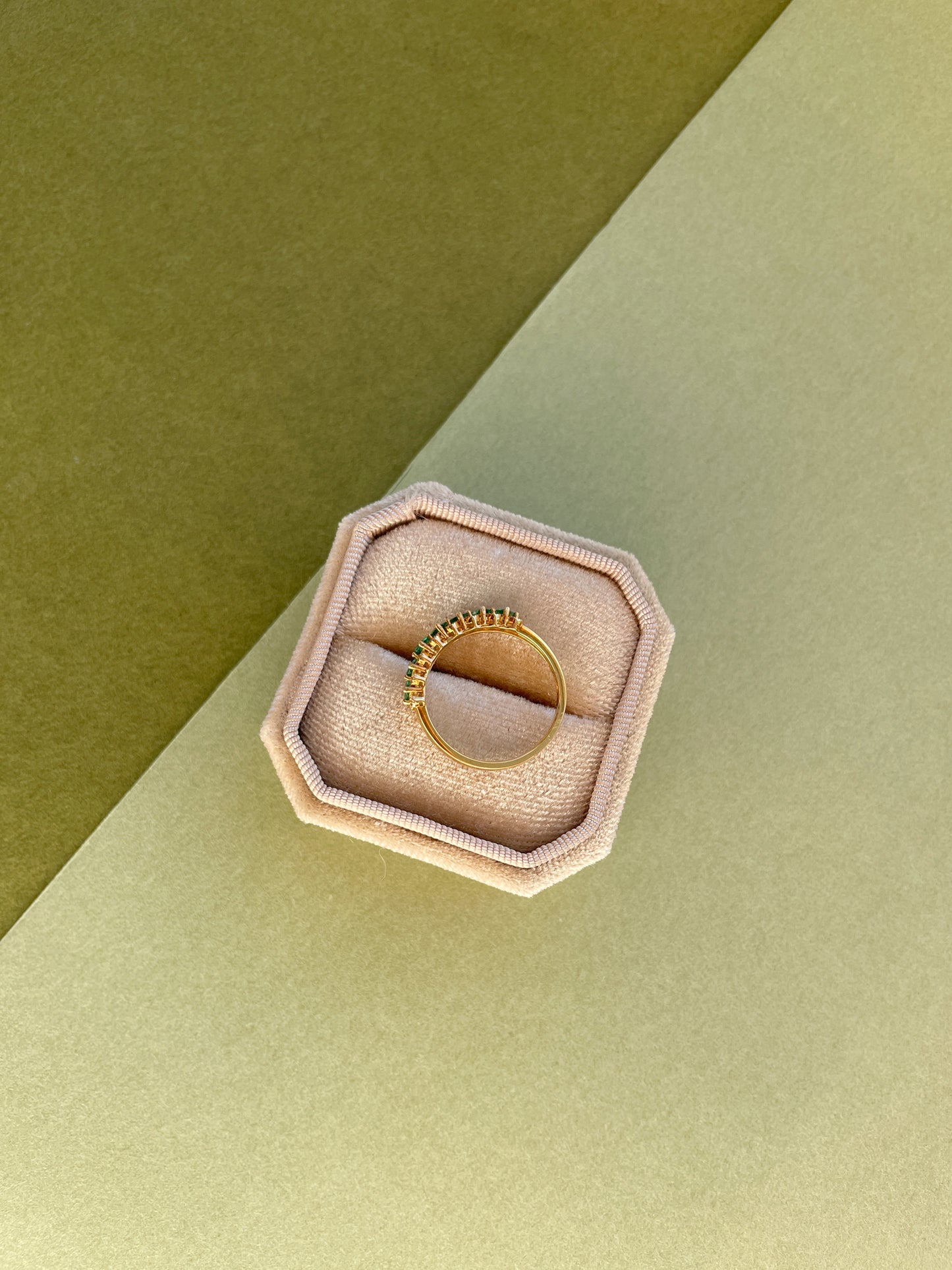 18K Asscher Emerald & Diamond Half Eternity Ring