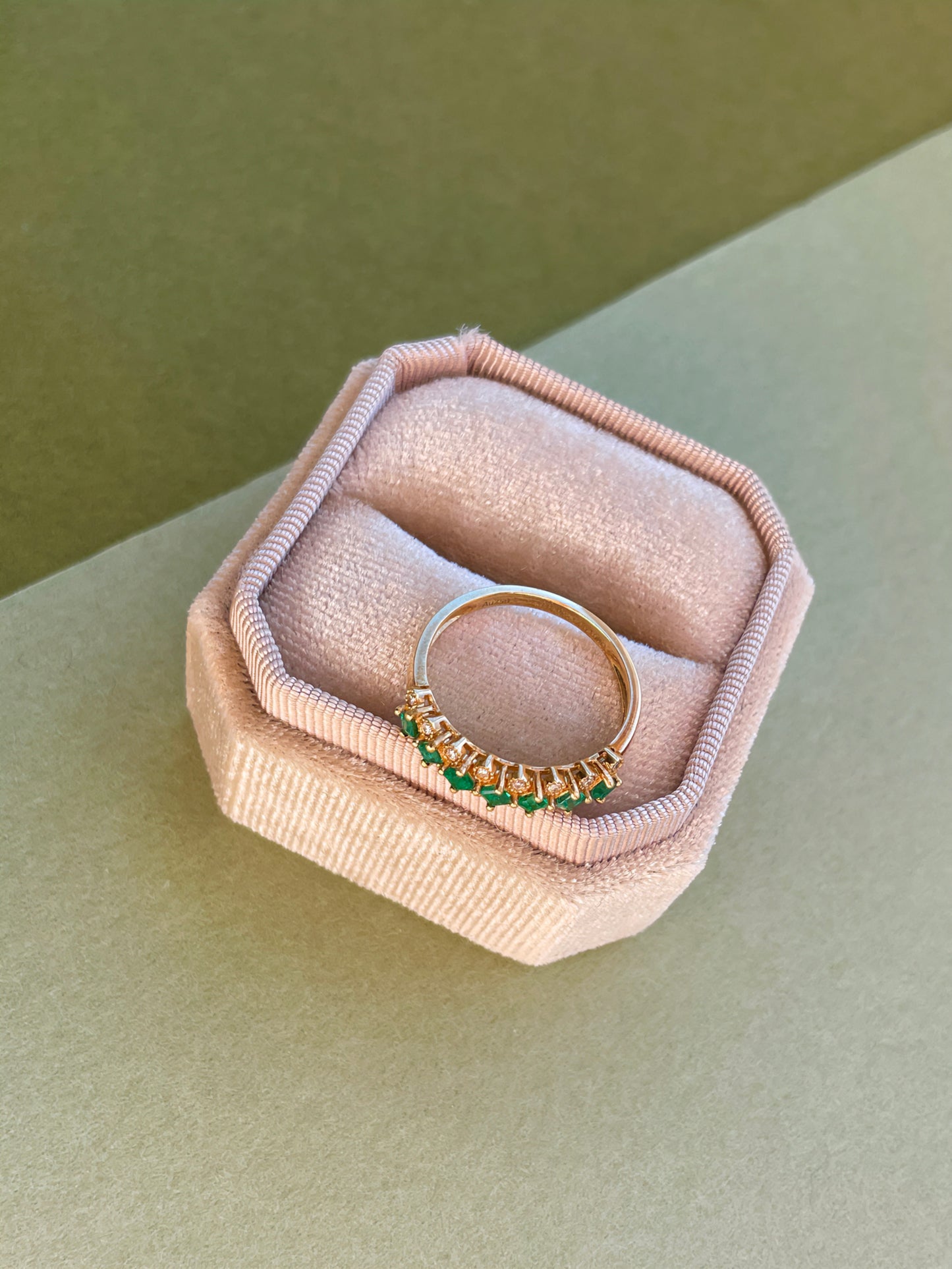 18K Asscher Emerald & Diamond Half Eternity Ring