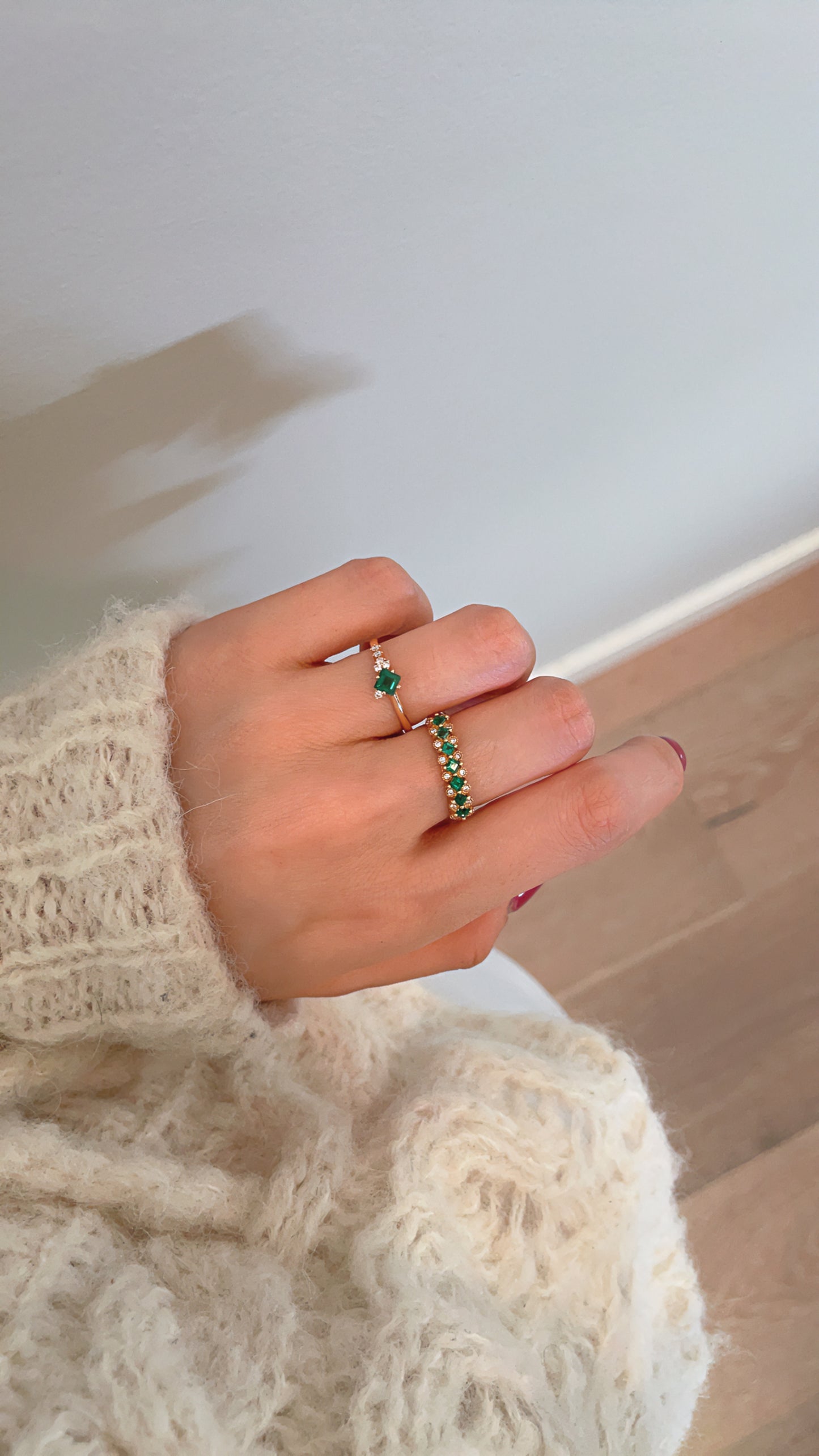 18K Asscher Emerald & Diamond Half Eternity Ring