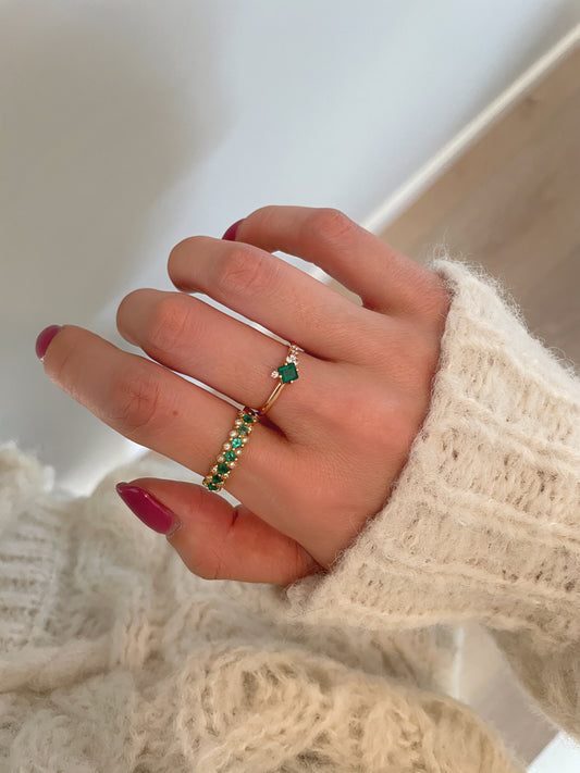 18K Asscher Emerald & Diamond Half Eternity Ring