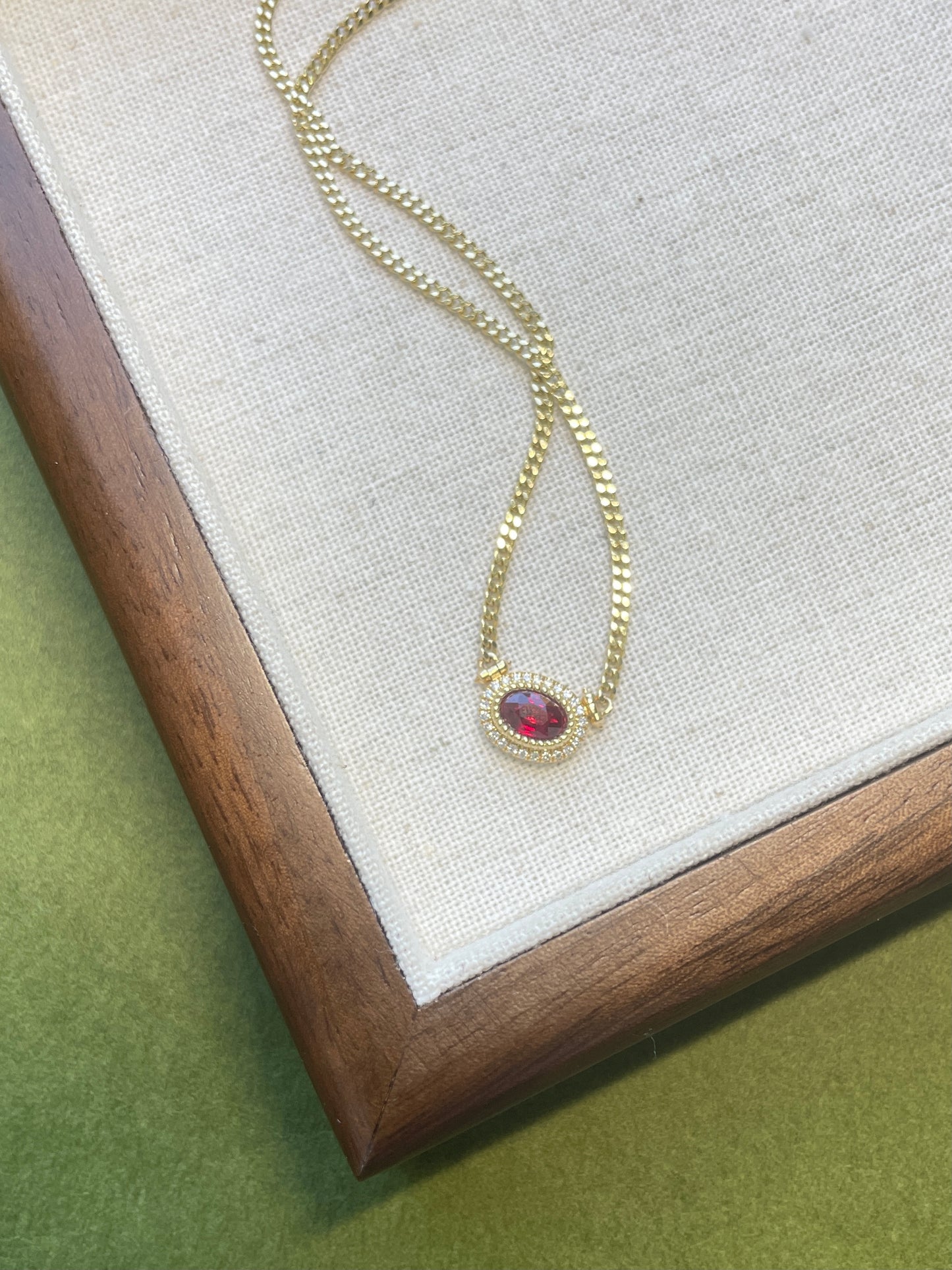 18K Cuban Link Necklace-Natural Ruby