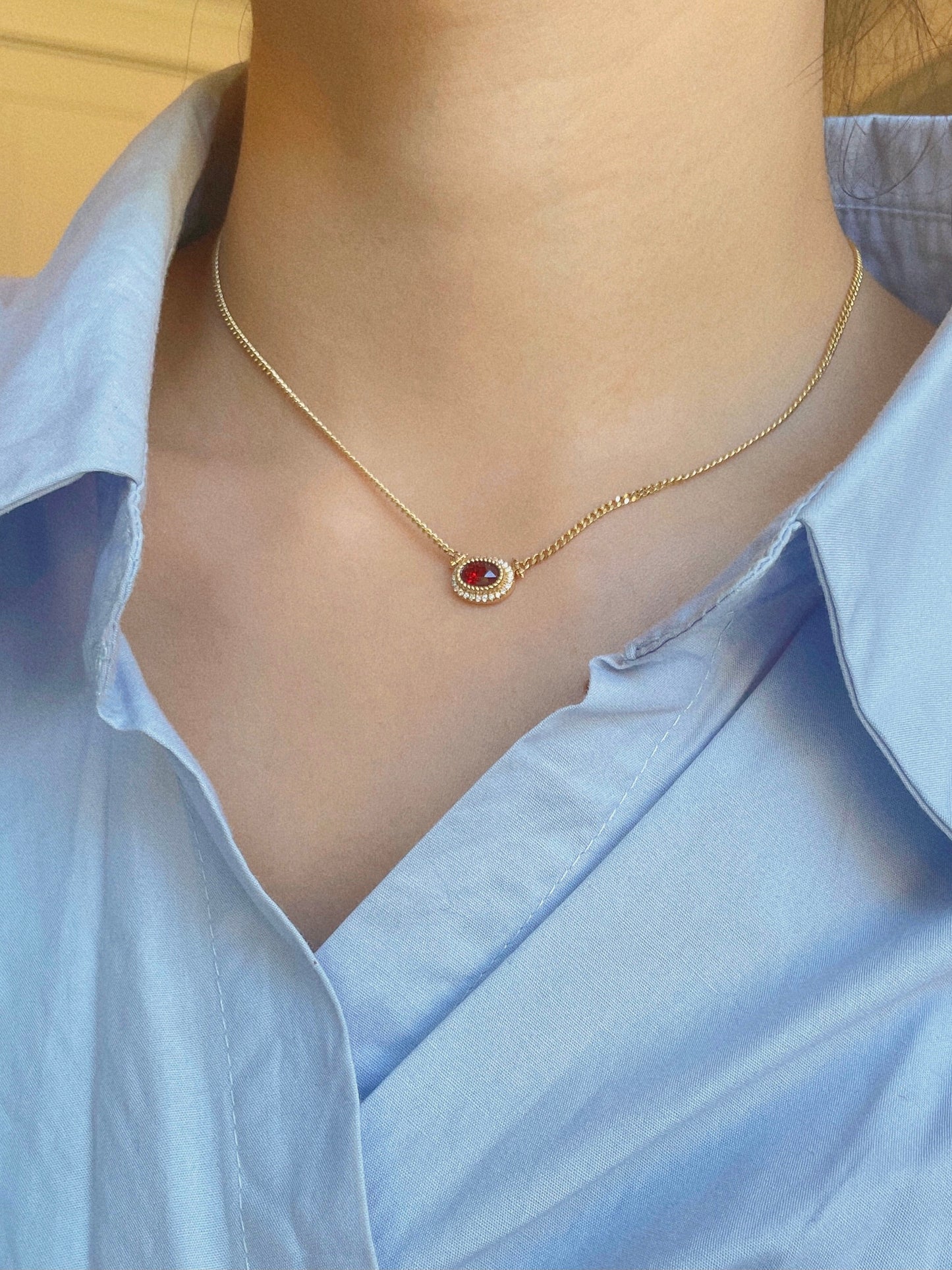Cuban Link Necklace-Natural Ruby