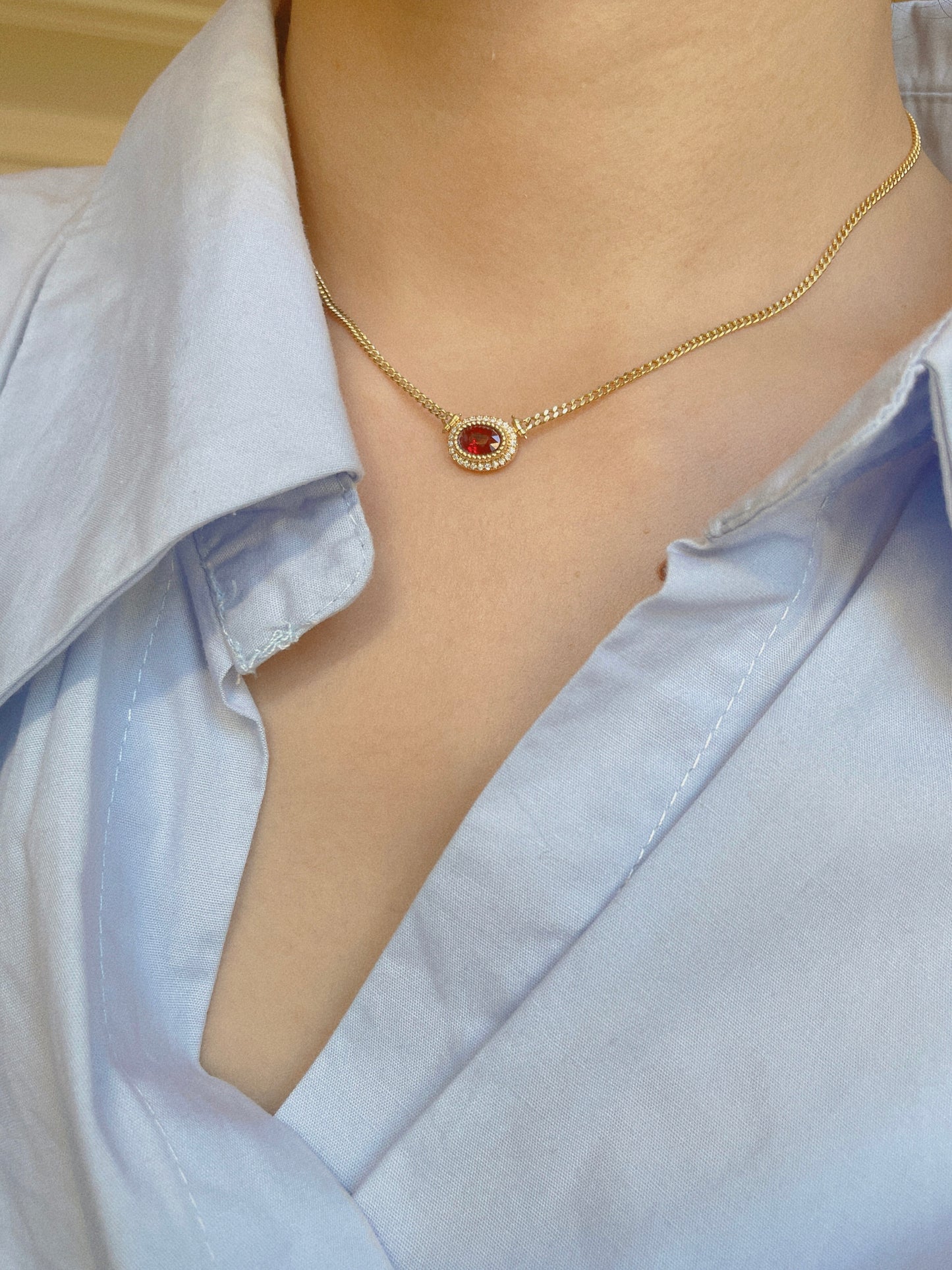 Cuban Link Necklace-Natural Ruby