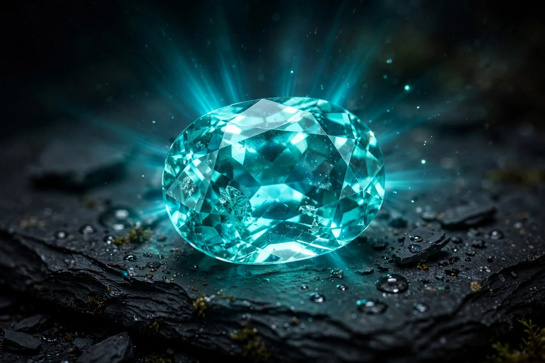 Glowing neon blue-green Paraiba tourmaline gemstone