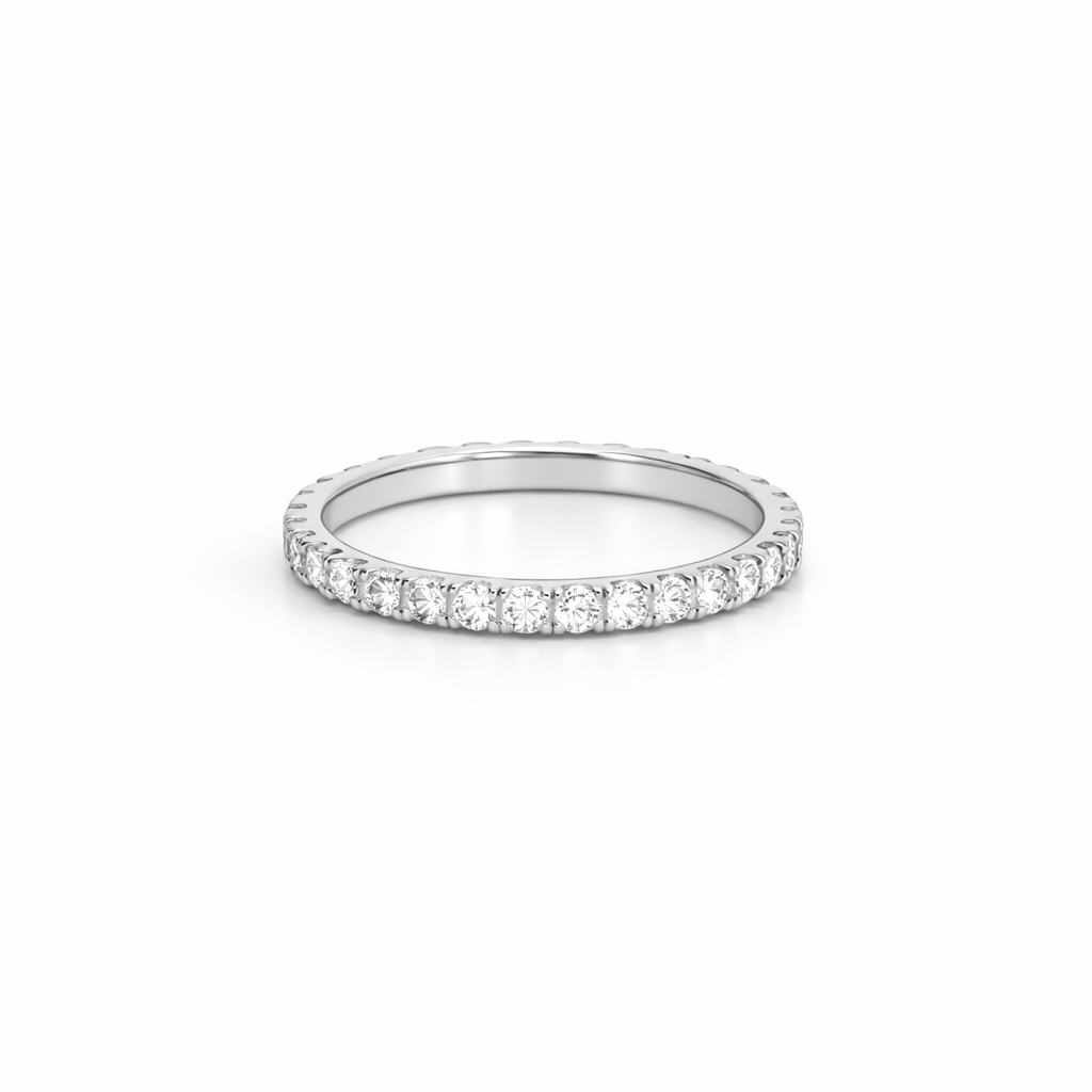 18K white gold full eternity lab diamond ring with round brilliant-cut diamonds, by Fantasilvia Fine Jewelry.