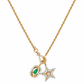 18K yellow gold versatile link chain necklace featuring a diamond pavé horseshoe clasp, styled with two attached charms: a geometric pear-cut emerald diamond halo pendant and a diamond star pendant, isolated on a white background.