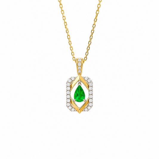 18K Gold Nested Rhombus Emerald & Diamond Pendant Fantasilvia Jewelry