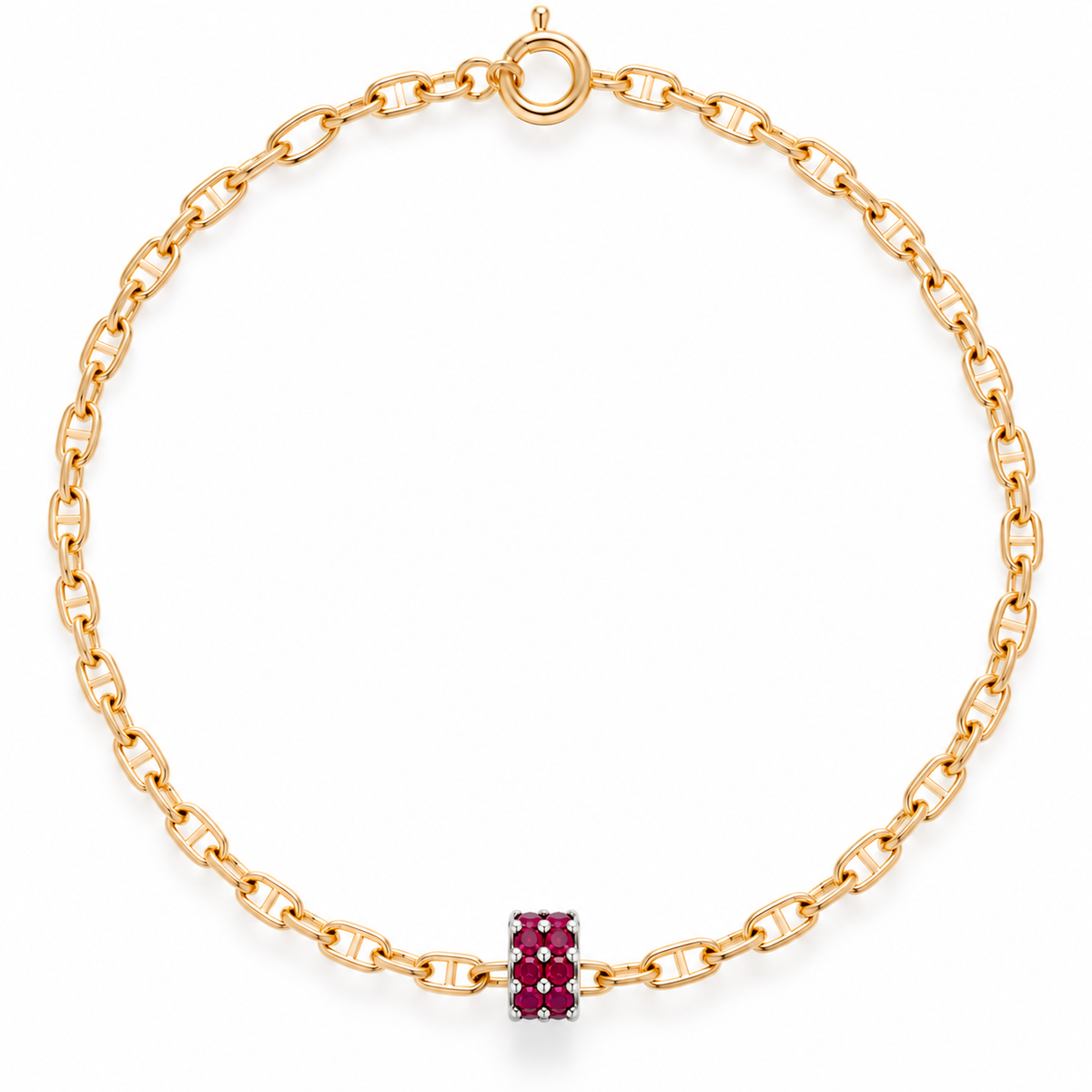 18K gold mariner chain bracelet with ruby bead, by Fantasilvia Fine Jewelry.