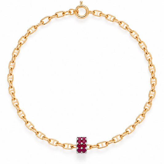18K gold mariner chain bracelet with ruby bead, by Fantasilvia Fine Jewelry.